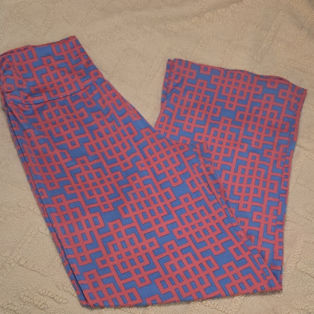 Blue & Pink Geometric Pattern Wide Leg Pants